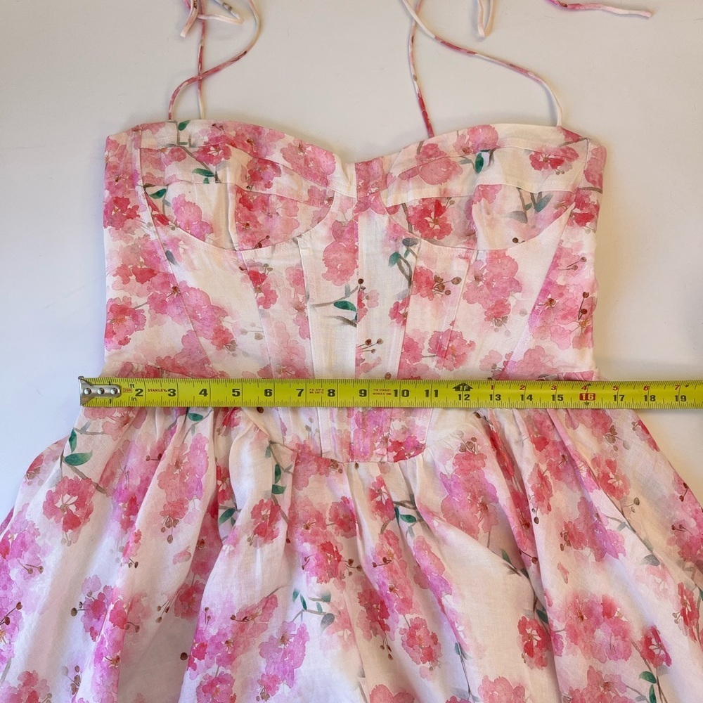 Bardot Elsie Floral Corset Mini Dress Pink Ramie Tie Strap Size 8 - Picture 13 of 16